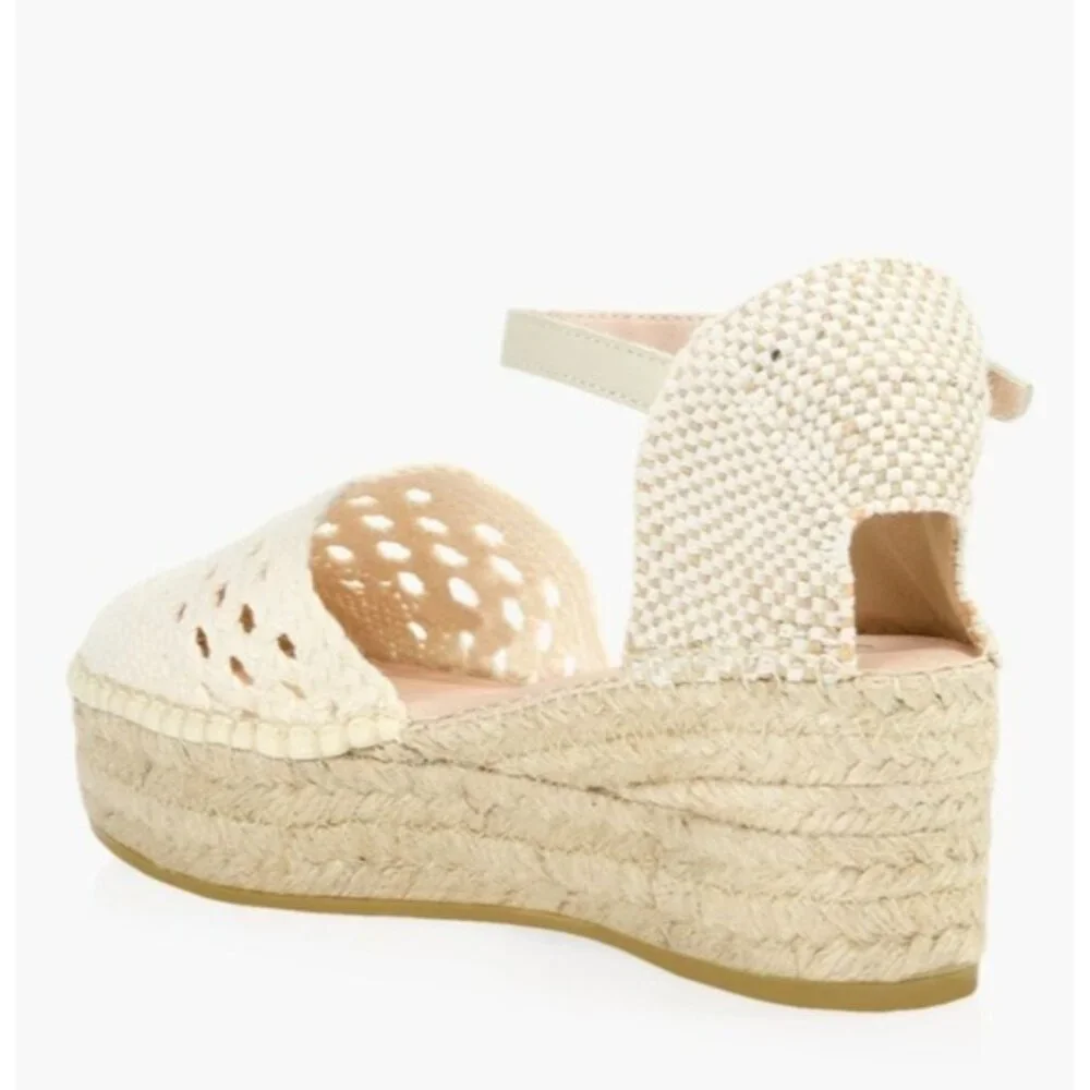 Browns Crochet Espadrille Sandal, cream Woven Fabric Jute Platform SZ 11 EU 41